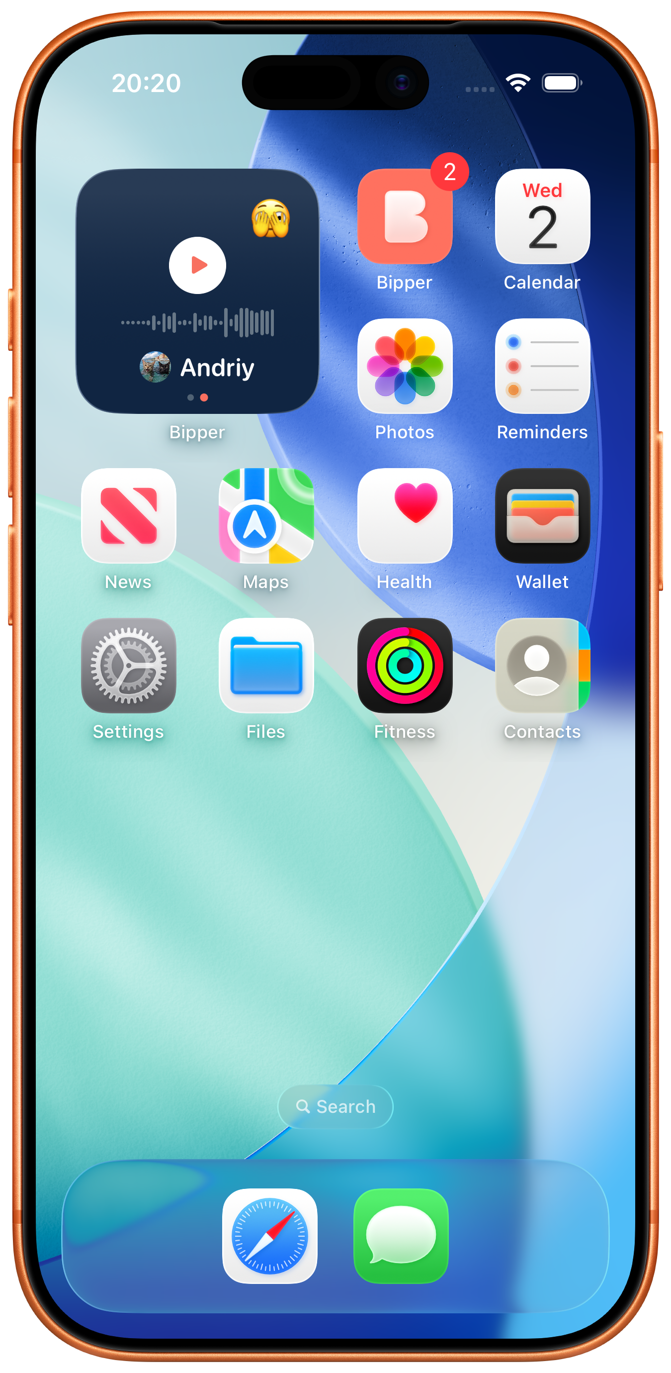 iPhone Home Screen with the Bipper app and Bipper widget